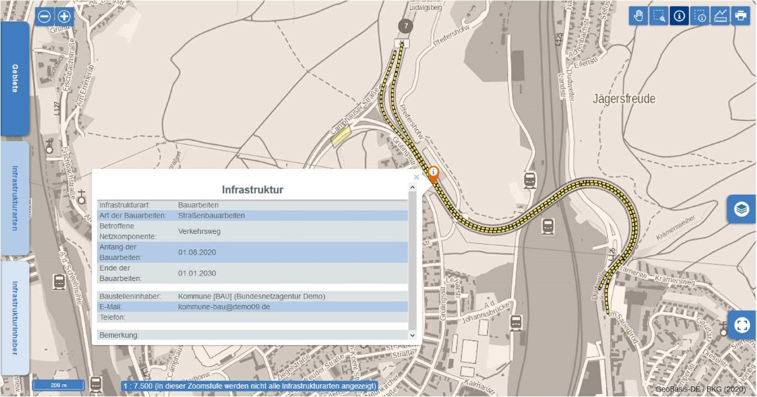 Beispielansicht ISA-Planung mit Informationen zu Bauarbeiten Beispielansicht ISA-Planung mit Informationen zu Bauarbeiten